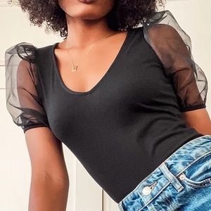 Lulu’s Black Puff Sleeve Bodysuit